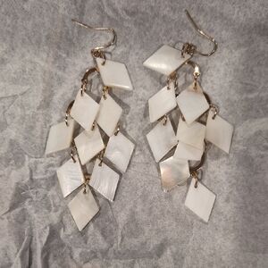Elegant White and Gold Chandelier Earrings